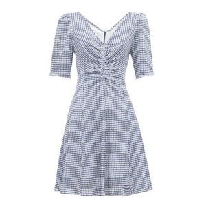 STAUD cotton gingham seersucker mini dress